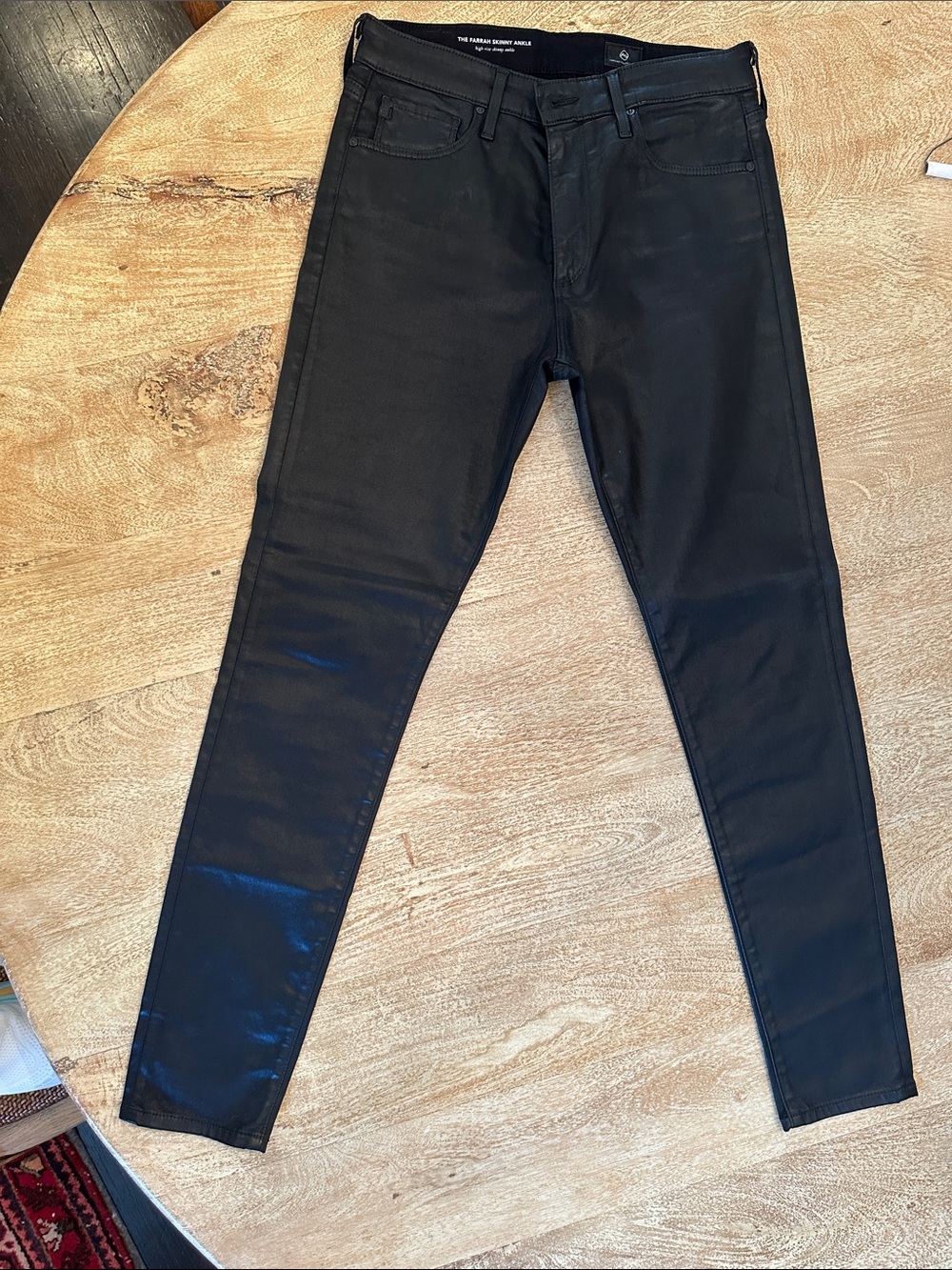 Ag Adriano Goldschmied Black Coated Skinny Jeans high Rise Farrah